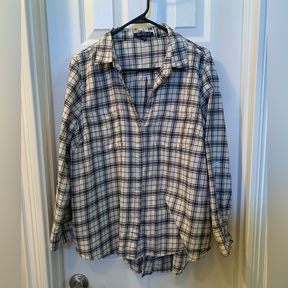 Velvet Heart shirt ladies flannel button-down hi lo blue & white plaid size 1 X - Picture 1 of 10